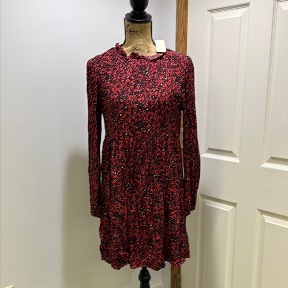 Copper Key Red and Black Long Sleeve Crinkle Dress Small NWT